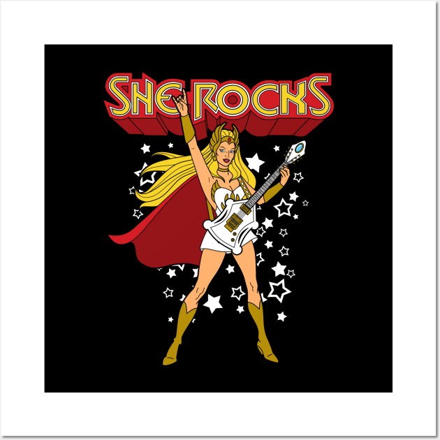 Female Superhero Girl Power Retro 80's Feminist Rock And Roll Cartoon Wall Art by BoggsNicolas